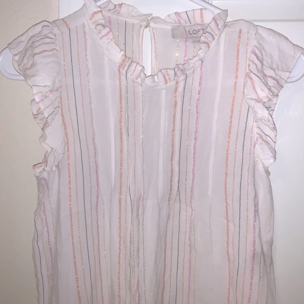 Loft ruffled blouse with metallic stripes S